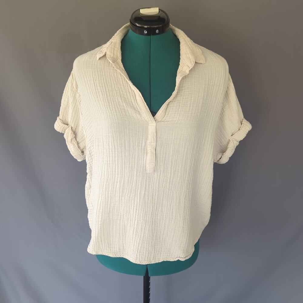 Cream XiRENA Double Gauze Cotton Top XS Coastal Quiet Luxury - Picture 4 of 6